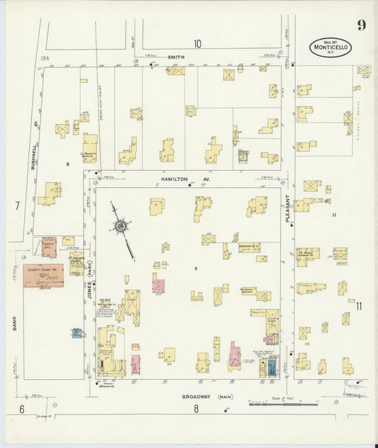 Sanborn Fire Insurance Map from Monticello, Sullivan County, New York (1911), Sheet #0009 - Historic Sanborn Fire Insurance Map Print, vintage old map wall art, antique decor, genealogy gift, New York New York map