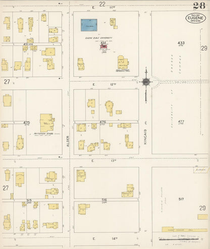 Sanborn Fire Insurance Map from Eugene, Lane County, Oregon (1912), Sheet #0028 - Complete Map Set gallery image, historic Sanborn map, vintage wall art, Oregon Oregon