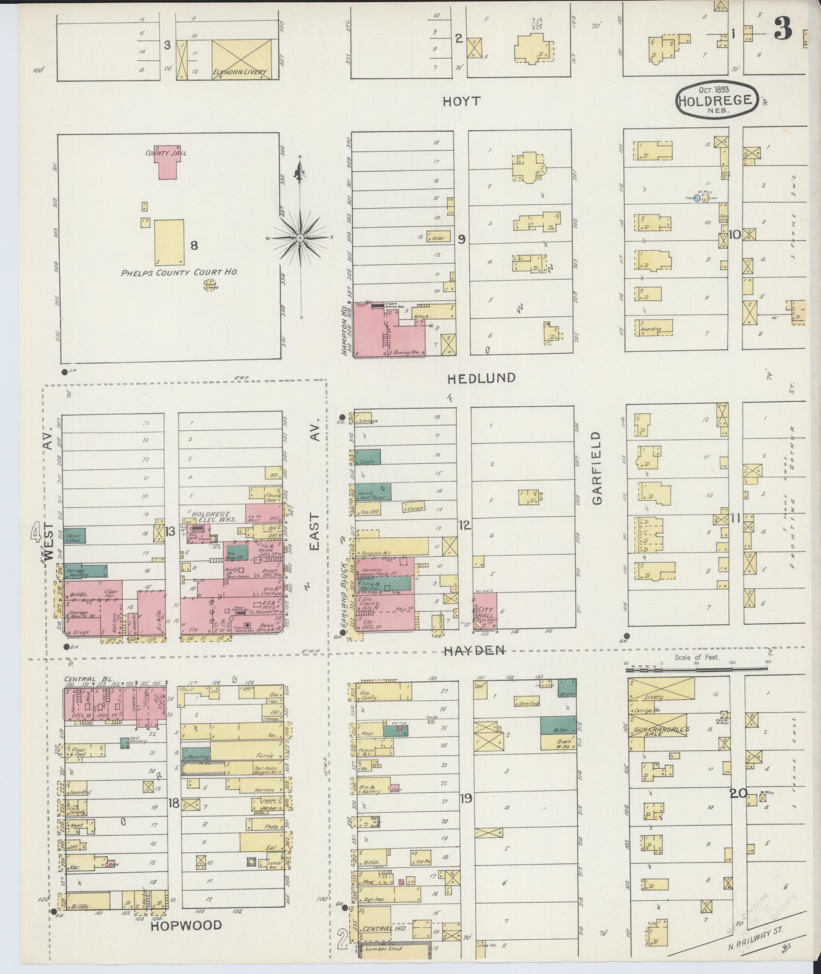 Sanborn Fire Insurance Map from Holdrege, Phelps County, Nebraska (1893), Sheet #0003 - Historic Sanborn Fire Insurance Map Print, vintage old map wall art, antique decor, genealogy gift, Nebraska Nebraska map