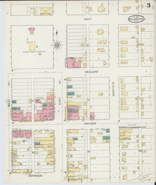 Sanborn Fire Insurance Map from Holdrege, Phelps County, Nebraska (1893), Sheet #0003 - Historic Sanborn Fire Insurance Map Print, vintage old map wall art, antique decor, genealogy gift, Nebraska Nebraska map