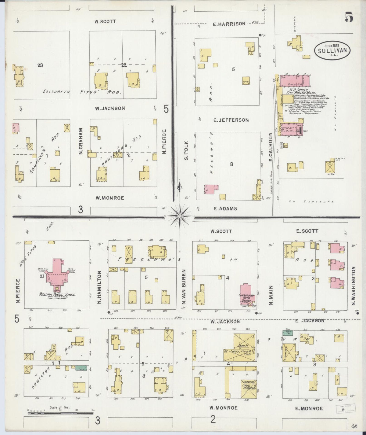 Sanborn Fire Insurance Map from Sullivan, Moultrie County, Illinois (1898), Sheet #0005 - Historic Sanborn Fire Insurance Map Print, vintage old map wall art, antique decor, genealogy gift, Illinois Illinois map