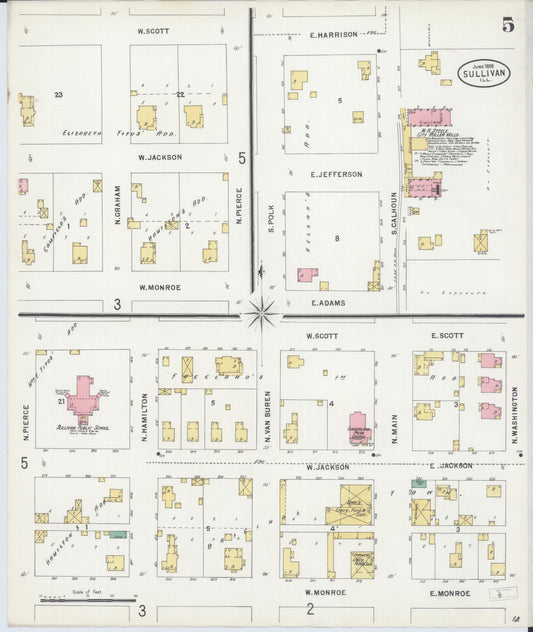 Sanborn Fire Insurance Map from Sullivan, Moultrie County, Illinois (1898), Sheet #0005 - Historic Sanborn Fire Insurance Map Print, vintage old map wall art, antique decor, genealogy gift, Illinois Illinois map