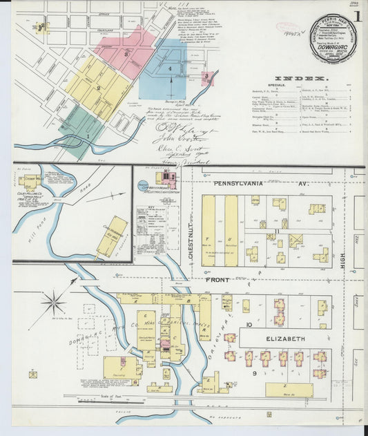 Sanborn Fire Insurance Map from Dowagiac, Cass County, Michigan (1892), Sheet #0001 - Complete Map Set gallery image, historic Sanborn map, vintage wall art, Michigan Michigan
