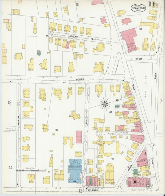 Sanborn Fire Insurance Map from Stamford, Fairfield County, Connecticut (1901), Sheet #0011 - Historic Sanborn Fire Insurance Map Print, vintage old map wall art, antique decor, genealogy gift, Connecticut Connecticut map