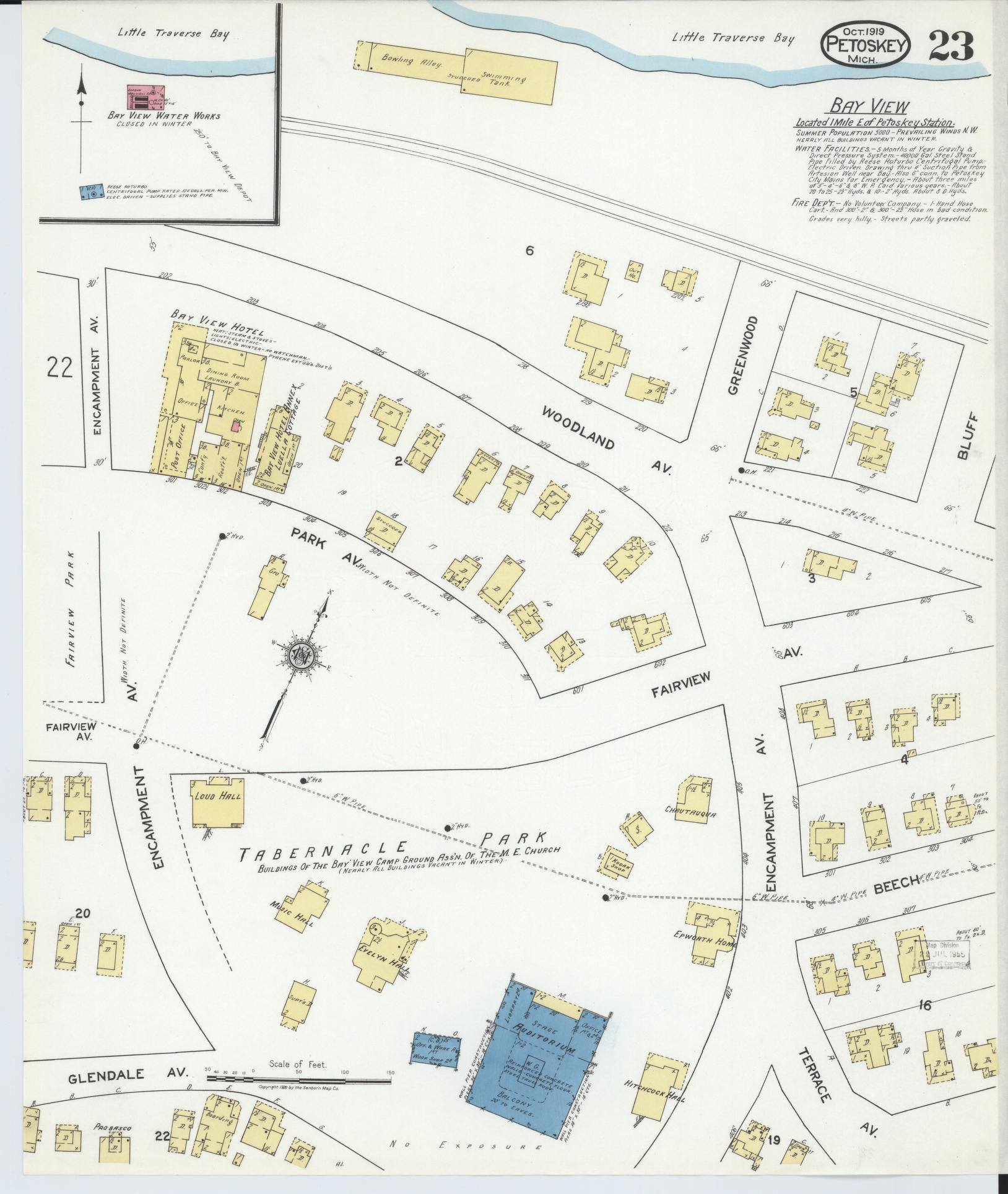 Sanborn Fire Insurance Map from Petoskey, Emmet County, Michigan (1919), Sheet #0023 - Historic Sanborn Fire Insurance Map Print, vintage old map wall art, antique decor, genealogy gift, Michigan Michigan map
