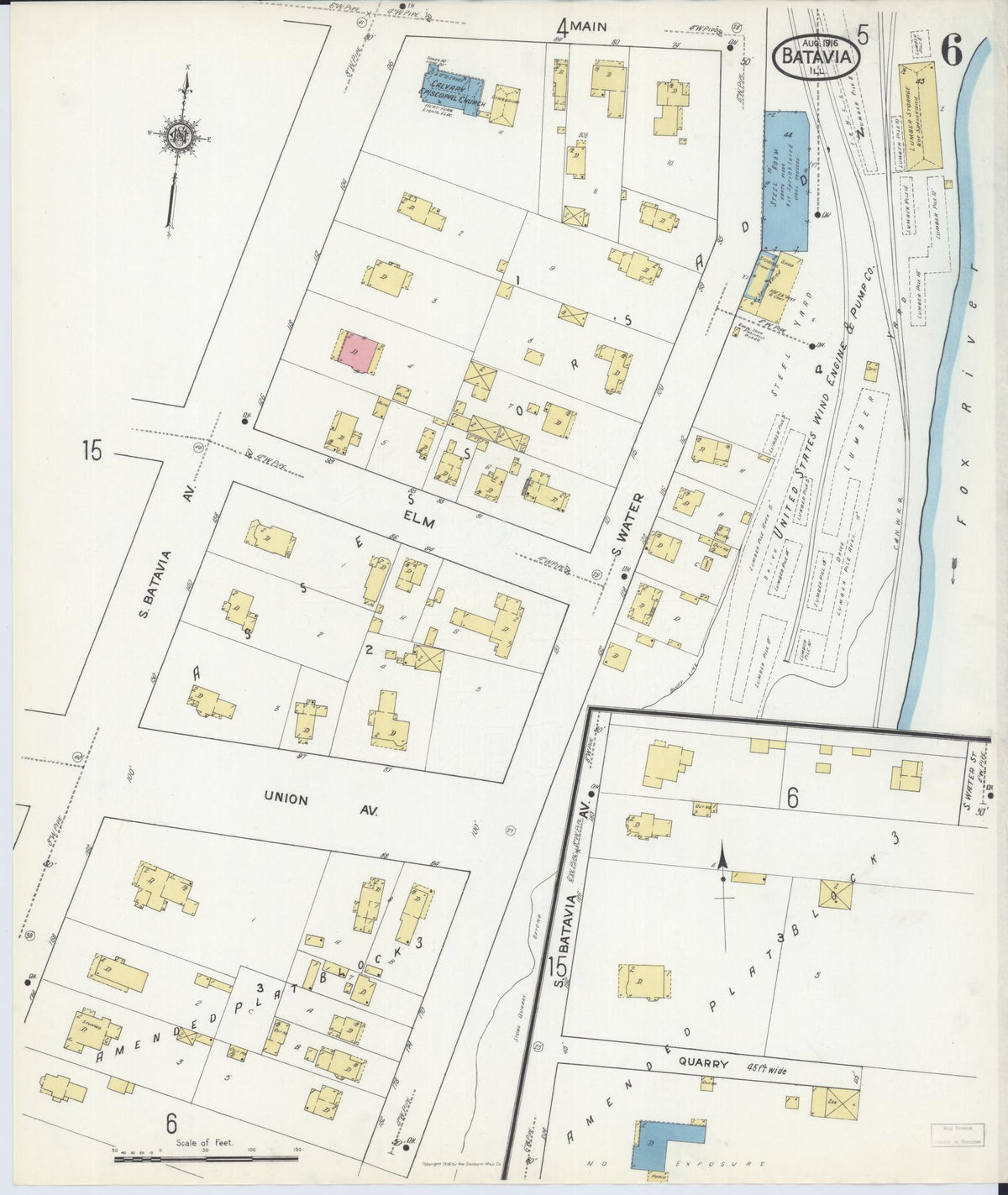 Sanborn Fire Insurance Map from Batavia, Kane County, Illinois (1916), Sheet #0006 - Complete Map Set gallery image, historic Sanborn map, vintage wall art, Illinois Illinois