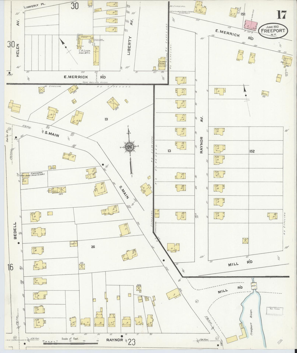 Sanborn Fire Insurance Map from Freeport, Nassau County, New York (1910), Sheet #0017 - Complete Map Set gallery image, historic Sanborn map, vintage wall art, New York New York