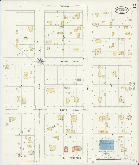 Sanborn Fire Insurance Map from Rushford, Fillmore County, Minnesota (1909), Sheet #0002 - Historic Sanborn Fire Insurance Map Print, vintage old map wall art, antique decor, genealogy gift, Minnesota Minnesota map