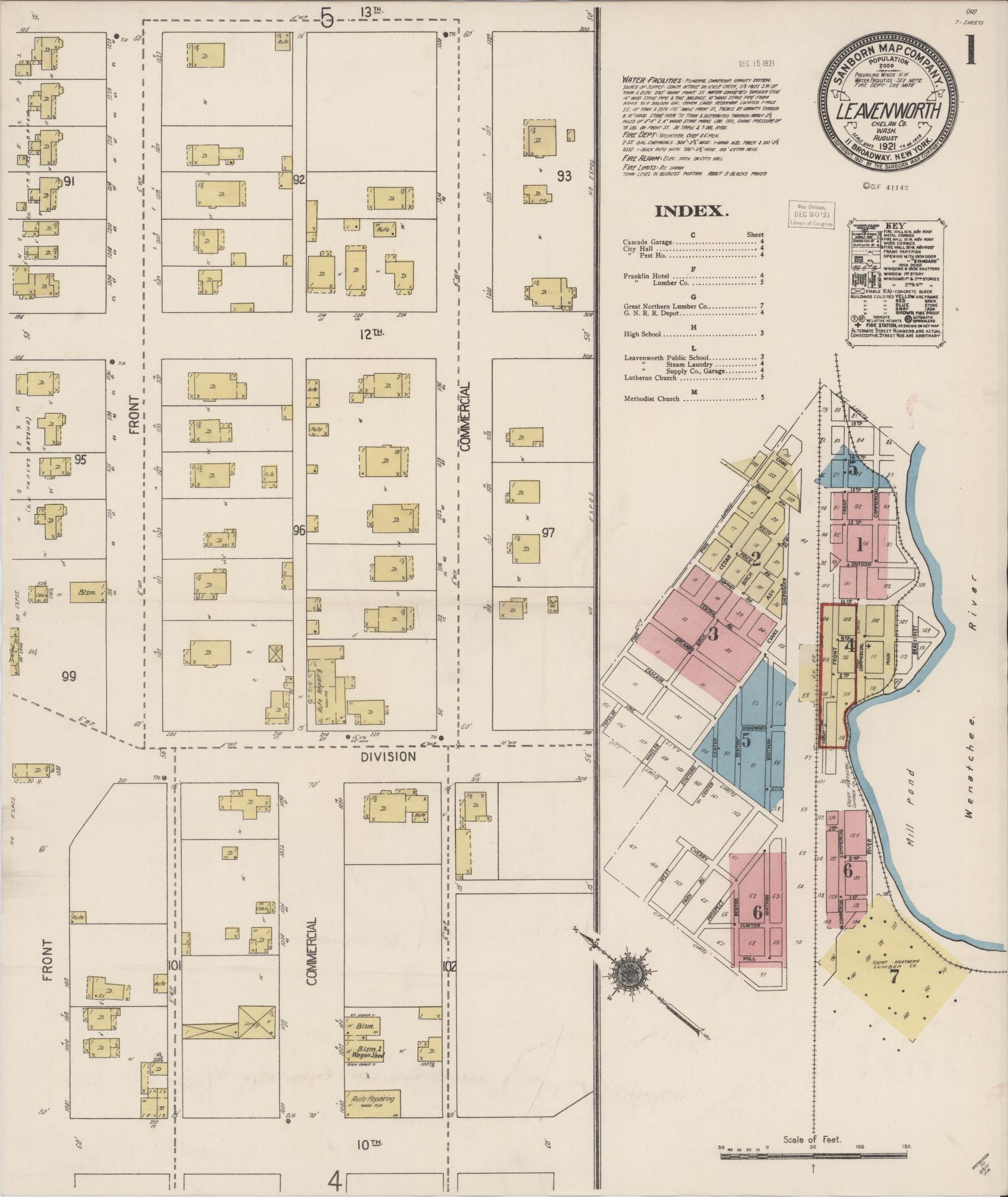 Sanborn Fire Insurance Map from Leavenworth, Chelan County, Washington (1921), Sheet #0001 - Complete Map Set gallery image, historic Sanborn map, vintage wall art, Washington Washington