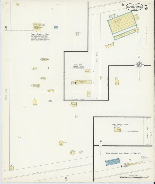 Sanborn Fire Insurance Map from Sand Springs, Tulsa County, Oklahoma (1914), Sheet #0005 - Historic Sanborn Fire Insurance Map Print, vintage old map wall art, antique decor, genealogy gift, Oklahoma Oklahoma map