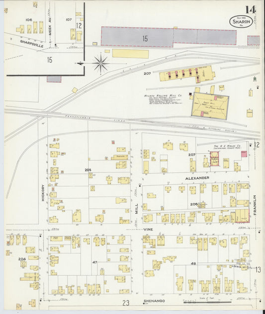Sanborn Fire Insurance Map from Sharon, Mercer County, Pennsylvania (1908), Sheet #0014 - Historic Sanborn Fire Insurance Map Print, vintage old map wall art, antique decor, genealogy gift, Pennsylvania Pennsylvania map