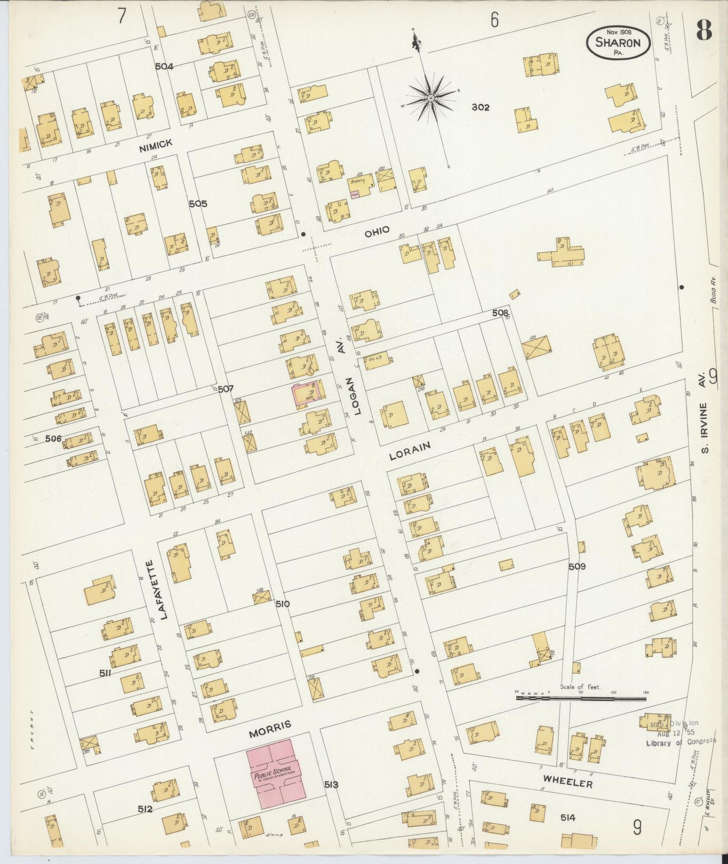 Sanborn Fire Insurance Map from Sharon, Mercer County, Pennsylvania (1908), Sheet #0008 - Complete Map Set gallery image, historic Sanborn map, vintage wall art, Pennsylvania Pennsylvania