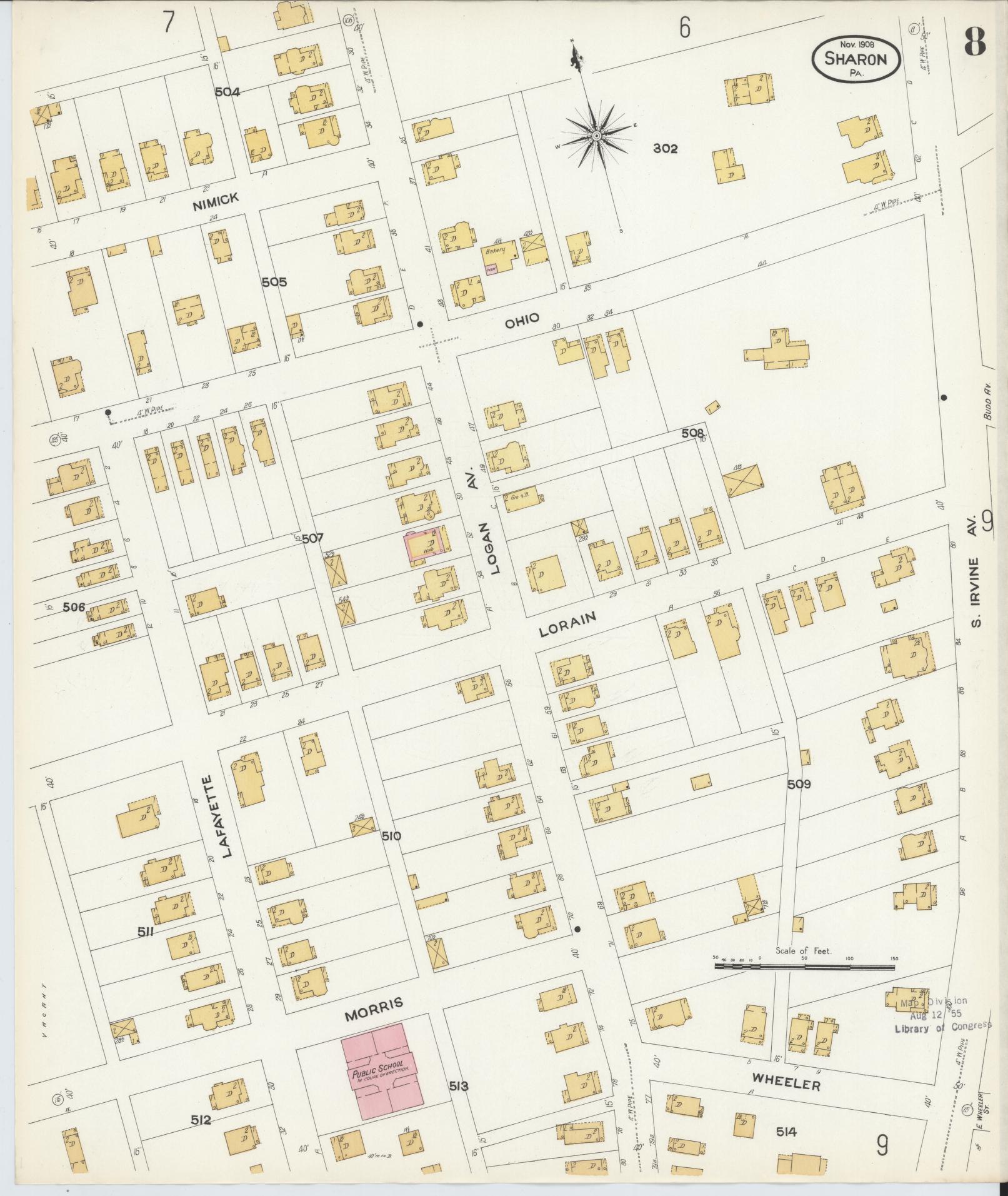 Sanborn Fire Insurance Map from Sharon, Mercer County, Pennsylvania (1908), Sheet #0008 - Complete Map Set gallery image, historic Sanborn map, vintage wall art, Pennsylvania Pennsylvania