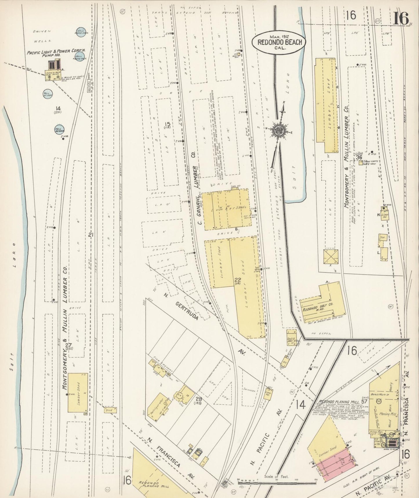 Sanborn Fire Insurance Map from Redondo Beach, Los Angeles County, California (1912), Sheet #0016 - Complete Map Set gallery image, historic Sanborn map, vintage wall art, California California