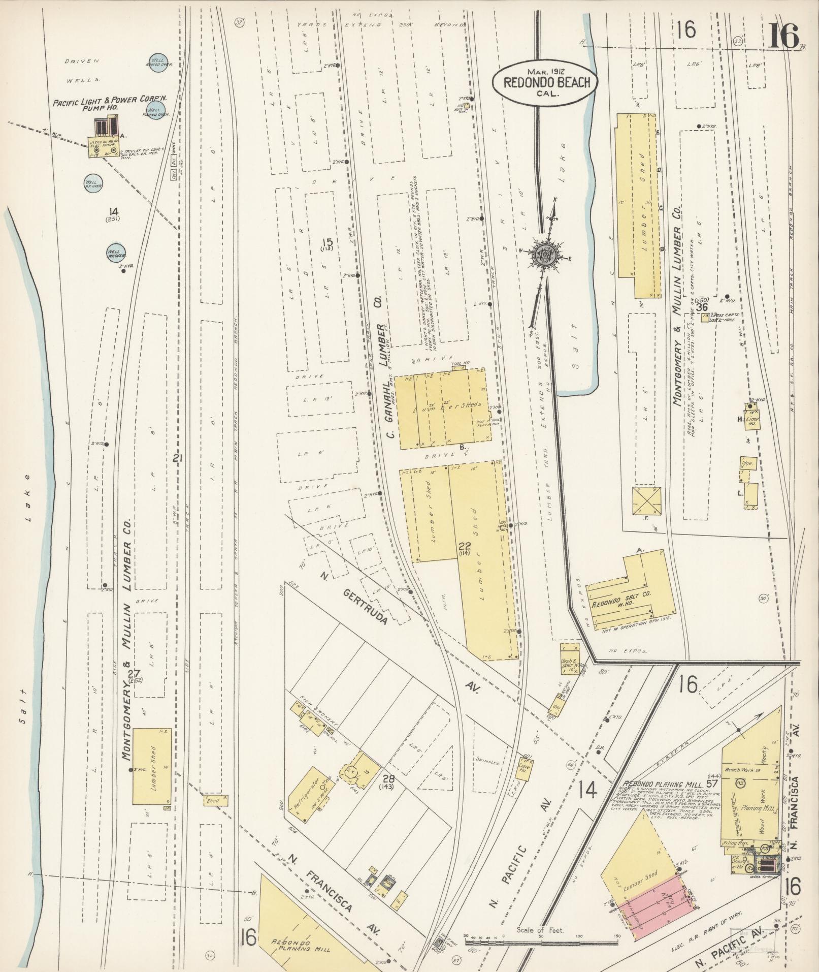 Sanborn Fire Insurance Map from Redondo Beach, Los Angeles County, California (1912), Sheet #0016 - Complete Map Set gallery image, historic Sanborn map, vintage wall art, California California