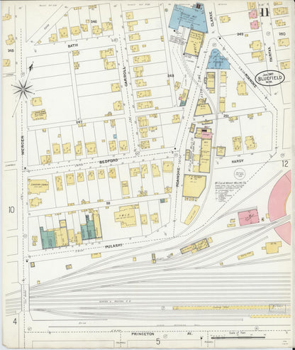 Sanborn Fire Insurance Map from Bluefield, Mercer County, West Virginia (1907), Sheet #0011 - Complete Map Set gallery image, historic Sanborn map, vintage wall art, West Virginia West Virginia