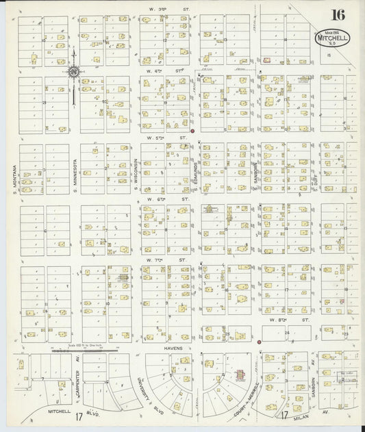 Sanborn Fire Insurance Map from Mitchell, Davison County, South Dakota (1914), Sheet #0016 - Historic Sanborn Fire Insurance Map Print, vintage old map wall art, antique decor, genealogy gift, South Dakota South Dakota map