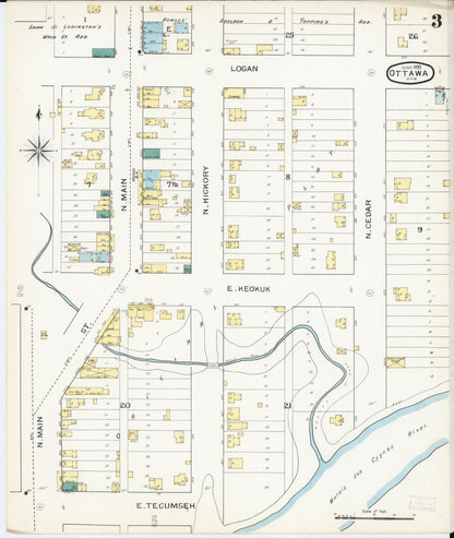Sanborn Fire Insurance Map from Ottawa, Franklin County, Kansas (1893), Sheet #0003 - Complete Map Set gallery image, historic Sanborn map, vintage wall art, Kansas Kansas