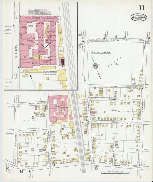 Sanborn Fire Insurance Map from Wallingford, New Haven County, Connecticut (1919), Sheet #0011 - Historic Sanborn Fire Insurance Map Print, vintage old map wall art, antique decor, genealogy gift, Connecticut Connecticut map