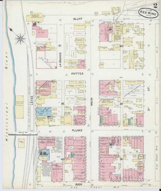 Sanborn Fire Insurance Map from Red Wing, Goodhue County, Minnesota (1891), Sheet #0002 - Historic Sanborn Fire Insurance Map Print, vintage old map wall art, antique decor, genealogy gift, Minnesota Minnesota map