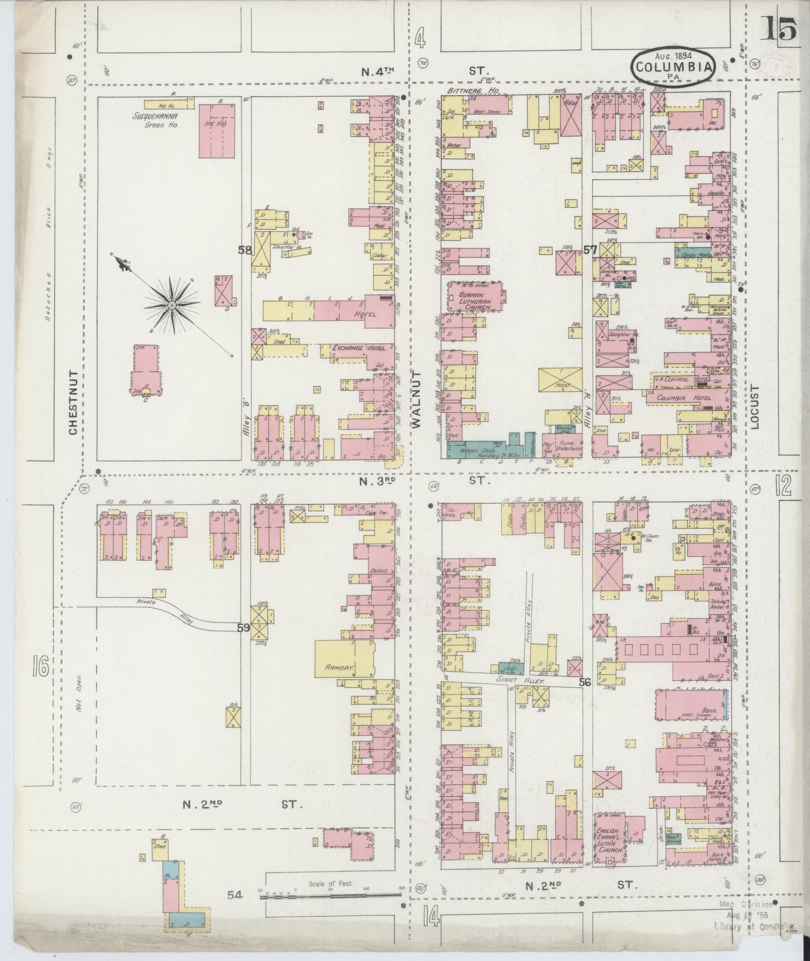 Sanborn Fire Insurance Map from Columbia, Lancaster County, Pennsylvania (1894), Sheet #0015 - Historic Sanborn Fire Insurance Map Print, vintage old map wall art, antique decor, genealogy gift, Pennsylvania Pennsylvania map