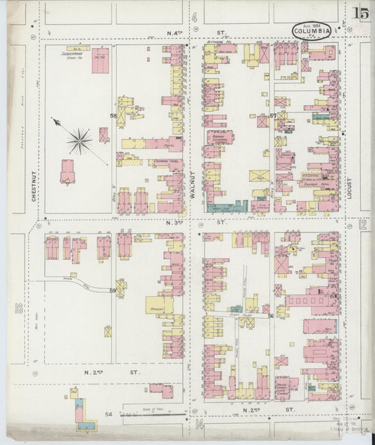 Sanborn Fire Insurance Map from Columbia, Lancaster County, Pennsylvania (1894), Sheet #0015 - Historic Sanborn Fire Insurance Map Print, vintage old map wall art, antique decor, genealogy gift, Pennsylvania Pennsylvania map