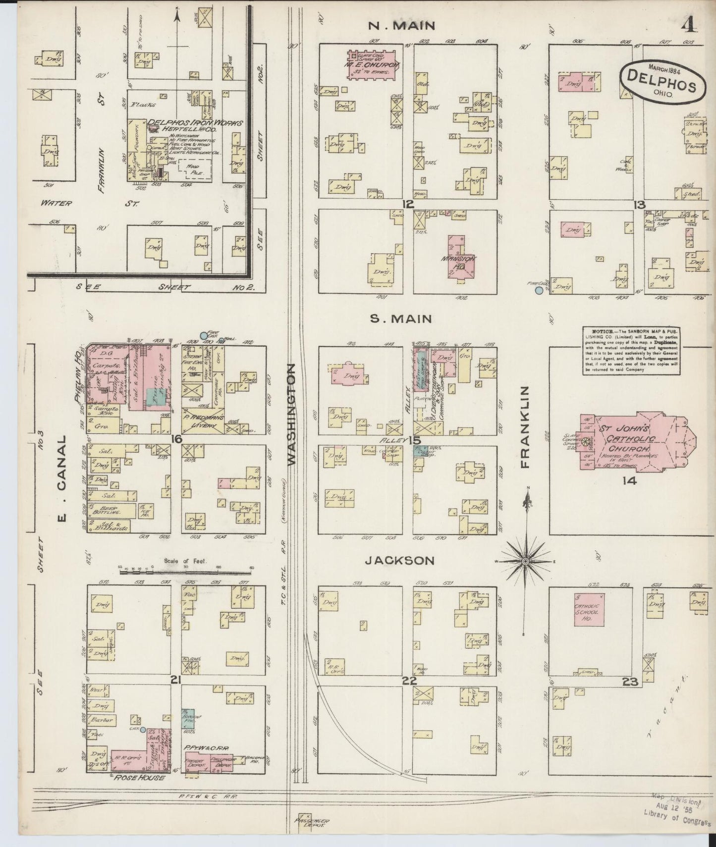 Sanborn Fire Insurance Map from Delphos, Van Wert And Allen Counties, Ohio (1884), Sheet #0004 - Historic Sanborn Fire Insurance Map Print, vintage old map wall art, antique decor, genealogy gift, Ohio Ohio map