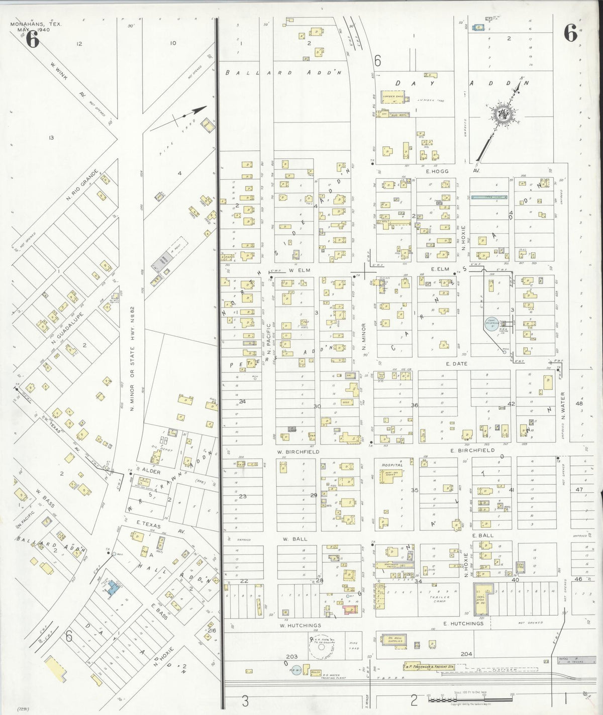 Sanborn Fire Insurance Map from Monahans, Ward County, Texas (1940), Sheet #0006 - Historic Sanborn Fire Insurance Map Print, vintage old map wall art, antique decor, genealogy gift, Texas Texas map
