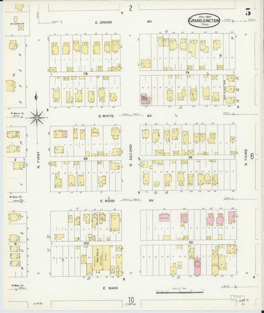Sanborn Fire Insurance Map from Grand Junction, Mesa County, Colorado (1907), Sheet #0005 - Historic Sanborn Fire Insurance Map Print, vintage old map wall art, antique decor, genealogy gift, Colorado Colorado map
