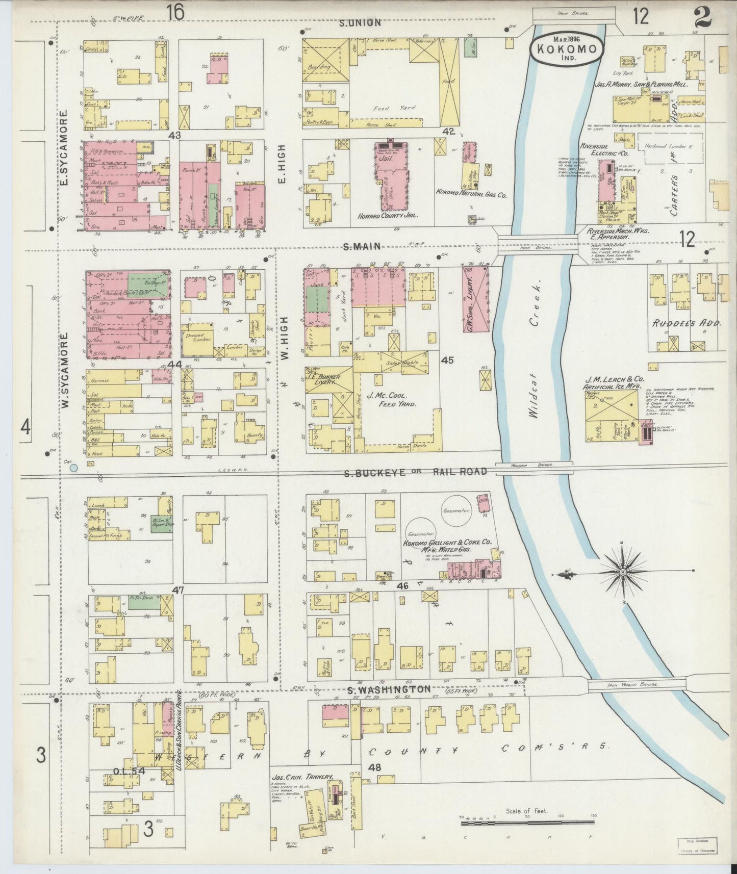 Sanborn Fire Insurance Map from Kokomo, Howard County, Indiana (1896), Sheet #0002 - Complete Map Set gallery image, historic Sanborn map, vintage wall art, Indiana Indiana