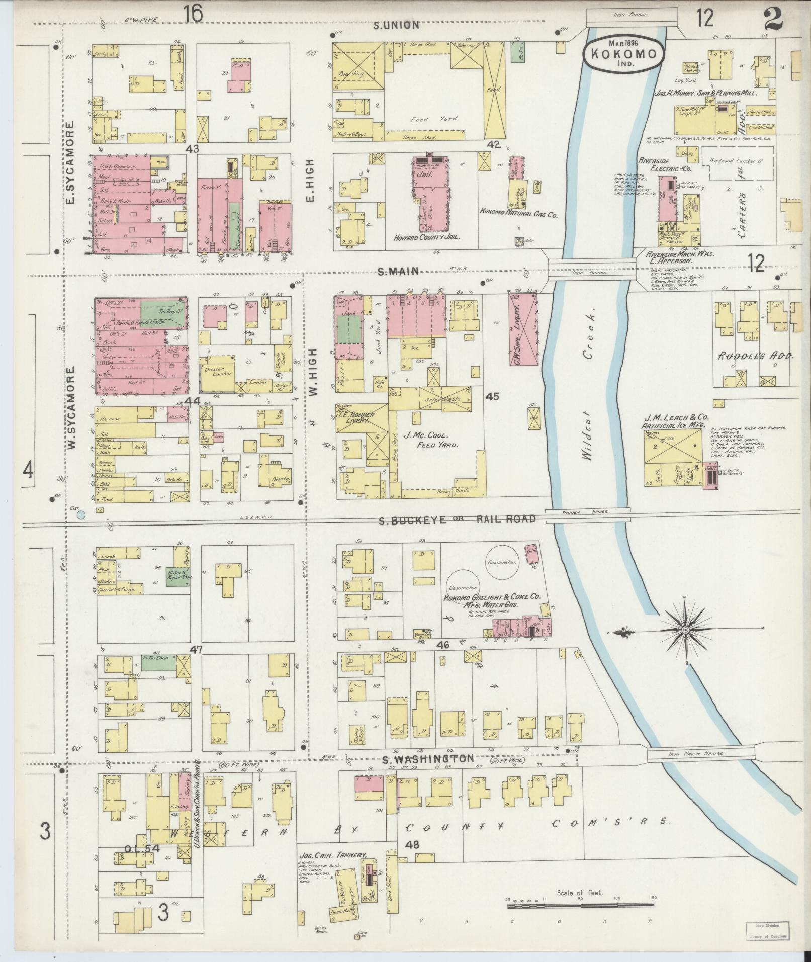 Sanborn Fire Insurance Map from Kokomo, Howard County, Indiana (1896), Sheet #0002 - Complete Map Set gallery image, historic Sanborn map, vintage wall art, Indiana Indiana