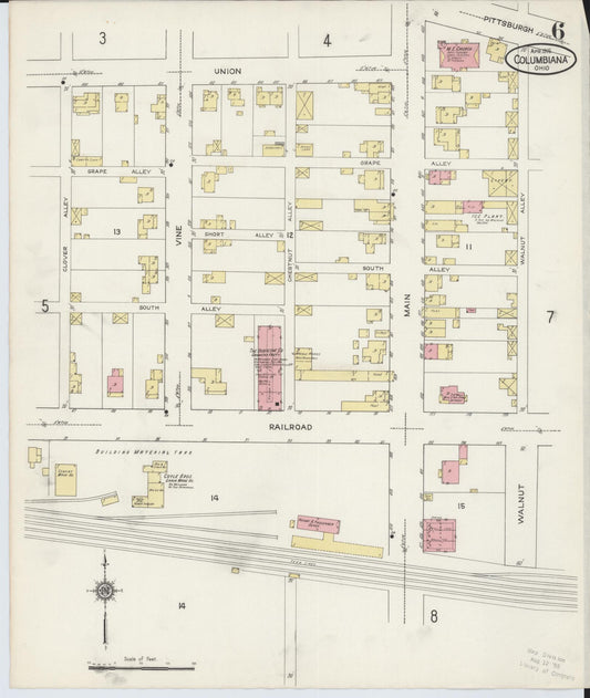 Sanborn Fire Insurance Map from Columbiana, Columbiana County, Ohio (1915), Sheet #0006 - Historic Sanborn Fire Insurance Map Print, vintage old map wall art, antique decor, genealogy gift, Ohio Ohio map