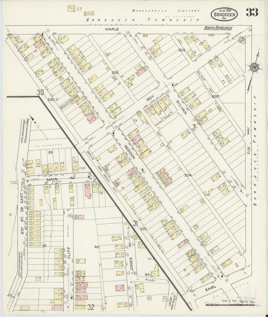Sanborn Fire Insurance Map from Braddock, Allegheny County, Pennsylvania (1914), Sheet #0033 - Historic Sanborn Fire Insurance Map Print, vintage old map wall art, antique decor, genealogy gift, Pennsylvania Pennsylvania map