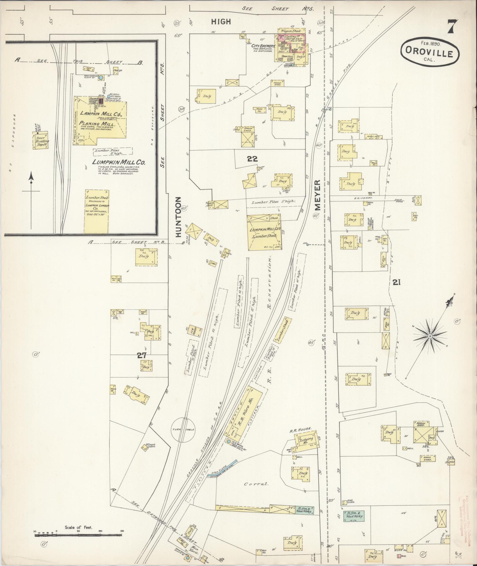 Sanborn Fire Insurance Map from Oroville, Butte County, California (1890), Sheet #0007 - Complete Map Set gallery image, historic Sanborn map, vintage wall art, California California
