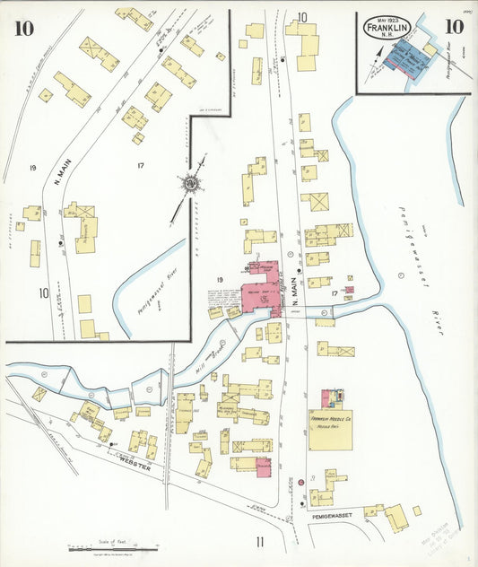Sanborn Fire Insurance Map from Franklin, Merrimack County, New Hampshire (1923), Sheet #0010 - Historic Sanborn Fire Insurance Map Print, vintage old map wall art, antique decor, genealogy gift, New Hampshire New Hampshire map