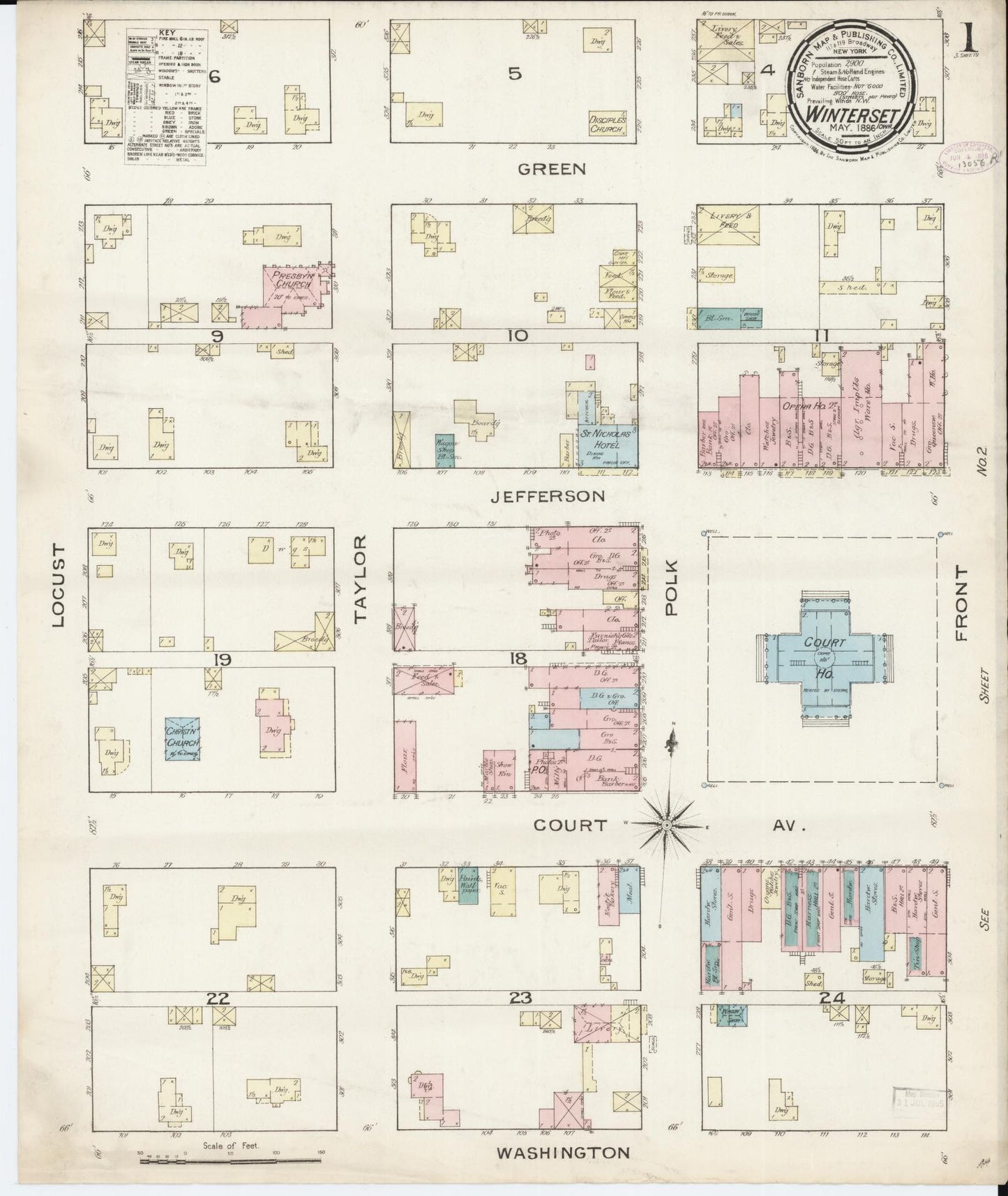 Sanborn Fire Insurance Map from Winterset, Madison County, Iowa (1886), Sheet #0001 - Historic Sanborn Fire Insurance Map Print