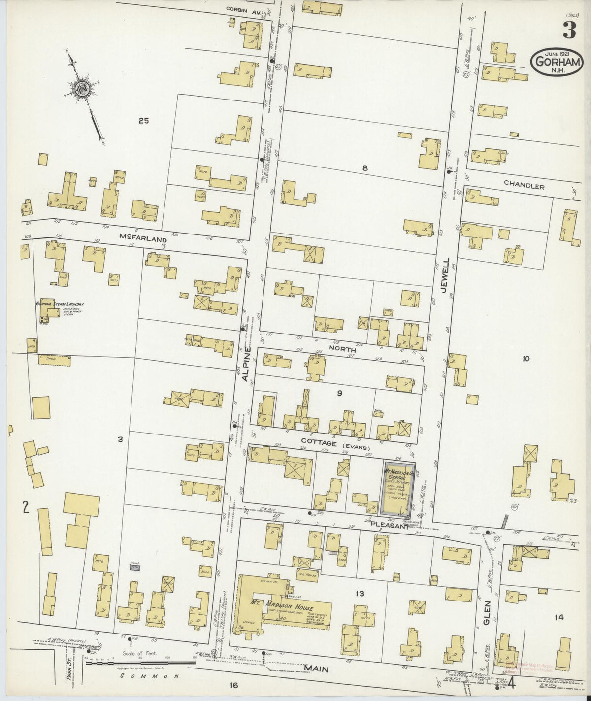 Sanborn Fire Insurance Map from Gorham, Coos County, New Hampshire (1921), Sheet #0003 - Complete Map Set gallery image, historic Sanborn map, vintage wall art, New Hampshire New Hampshire
