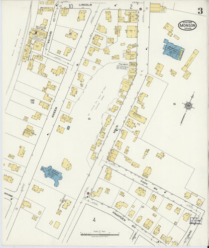 Sanborn Fire Insurance Map from Monson, Hampden County, Massachusetts (1918), Sheet #0003 - Historic Sanborn Fire Insurance Map Print, vintage old map wall art, antique decor, genealogy gift, Massachusetts Massachusetts map