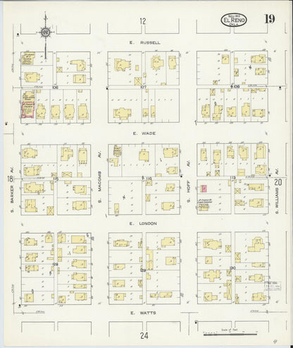 Sanborn Fire Insurance Map from El Reno, Canadian County, Oklahoma (1913), Sheet #0019 - Complete Map Set gallery image, historic Sanborn map, vintage wall art, Oklahoma Oklahoma