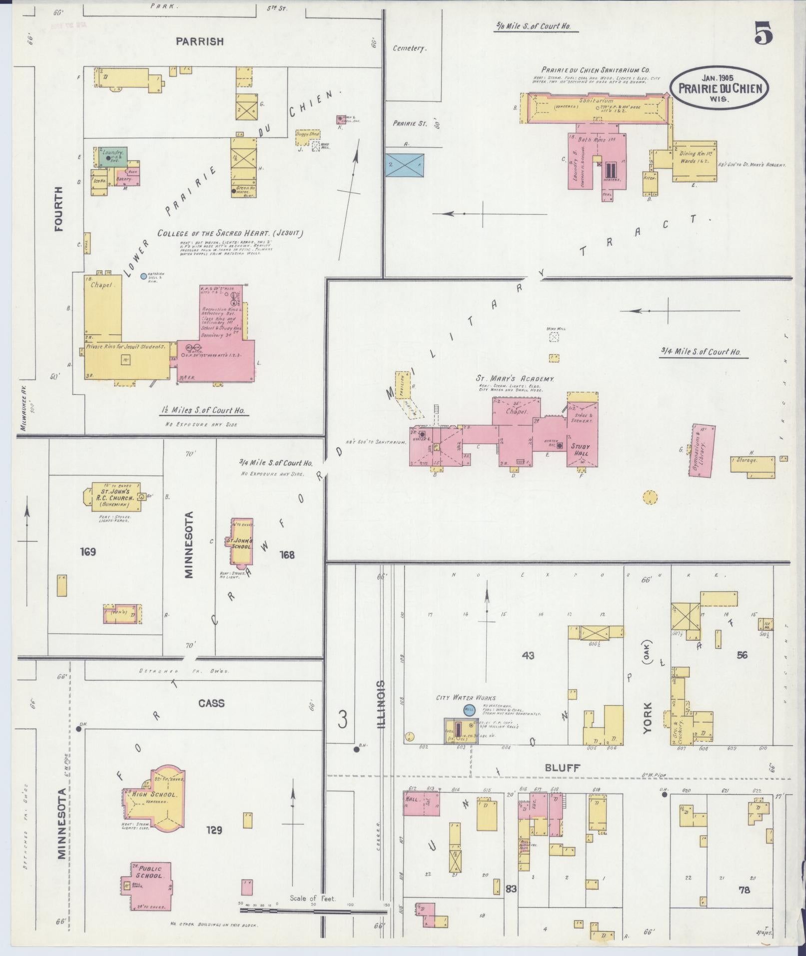 Sanborn Fire Insurance Map from Prairie du Chien, Crawford County, Wisconsin (1905), Sheet #0005 - Complete Map Set gallery image, historic Sanborn map, vintage wall art, Wisconsin Wisconsin