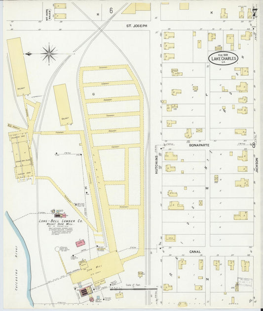 Sanborn Fire Insurance Map from Lake Charles, Calcasieu Parish, Louisiana (1909), Sheet #0007 - Historic Sanborn Fire Insurance Map Print, vintage old map wall art, antique decor, genealogy gift, Louisiana Louisiana map
