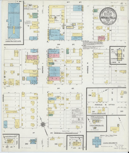 Sanborn Fire Insurance Map from Marble Falls, Burnet County, Texas (1910), Sheet #0001 - Historic Sanborn Fire Insurance Map Print, vintage old map wall art, antique decor, genealogy gift, Texas Texas map