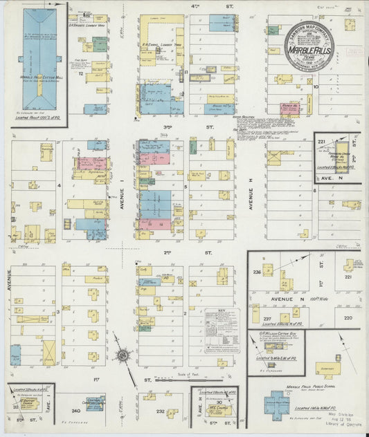 Sanborn Fire Insurance Map from Marble Falls, Burnet County, Texas (1910), Sheet #0001 - Historic Sanborn Fire Insurance Map Print, vintage old map wall art, antique decor, genealogy gift, Texas Texas map