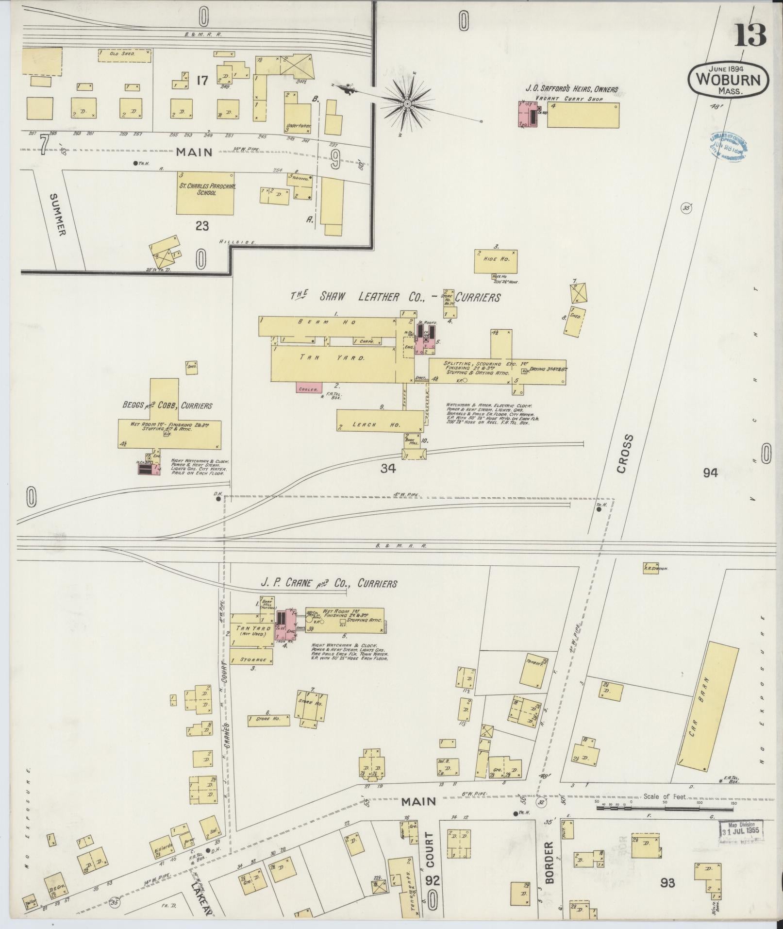 Sanborn Fire Insurance Map from Woburn, Middlesex County, Massachusetts (1894), Sheet #0013 - Complete Map Set gallery image, historic Sanborn map, vintage wall art, Massachusetts Massachusetts