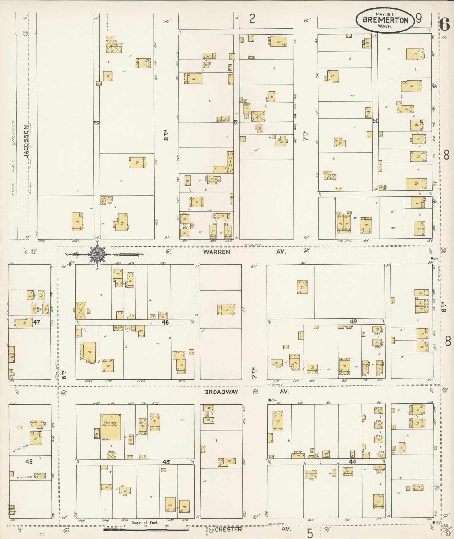 Sanborn Fire Insurance Map from Bremerton, Kitsap County, Washington (1911), Sheet #0006 - Complete Map Set gallery image, historic Sanborn map, vintage wall art, Washington Washington