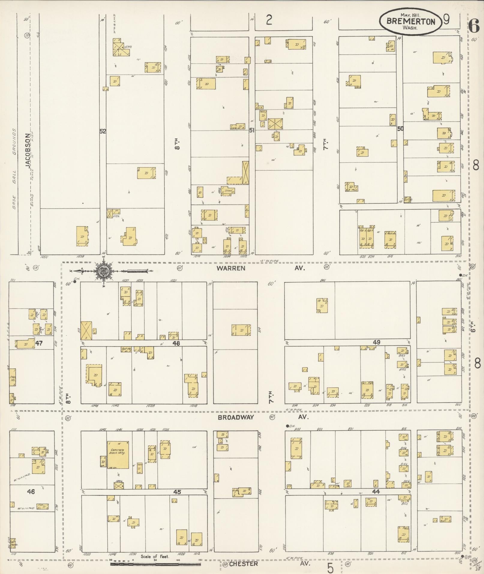 Sanborn Fire Insurance Map from Bremerton, Kitsap County, Washington (1911), Sheet #0006 - Complete Map Set gallery image, historic Sanborn map, vintage wall art, Washington Washington
