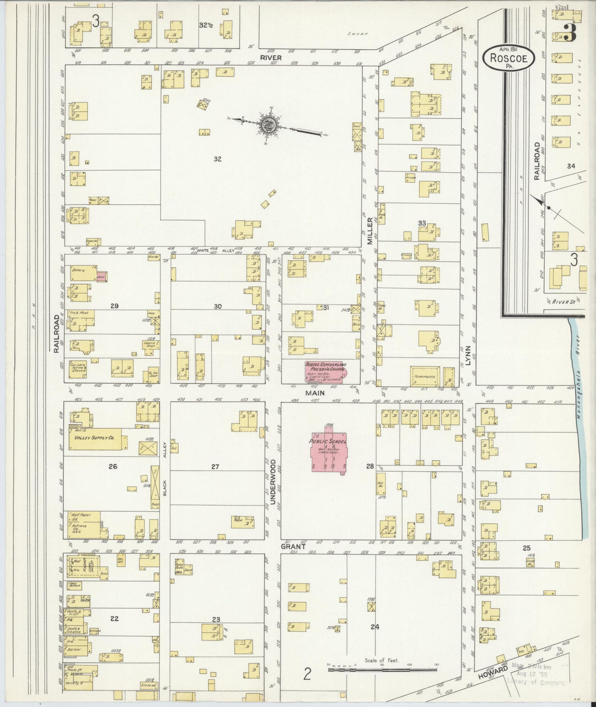 Sanborn Fire Insurance Map from Roscoe, Washington County, Pennsylvania (1911), Sheet #0003 - Historic Sanborn Fire Insurance Map Print, vintage old map wall art, antique decor, genealogy gift, Pennsylvania Pennsylvania map