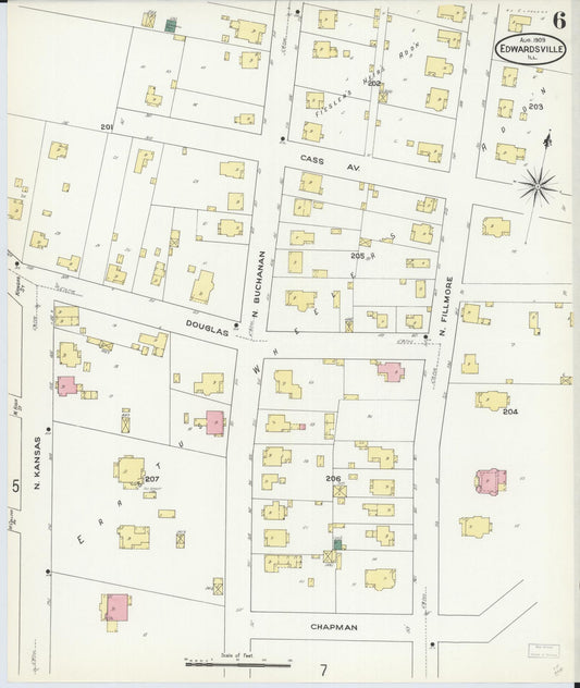 Sanborn Fire Insurance Map from Edwardsville, Madison County, Illinois (1909), Sheet #0006 - Historic Sanborn Fire Insurance Map Print, vintage old map wall art, antique decor, genealogy gift, Illinois Illinois map