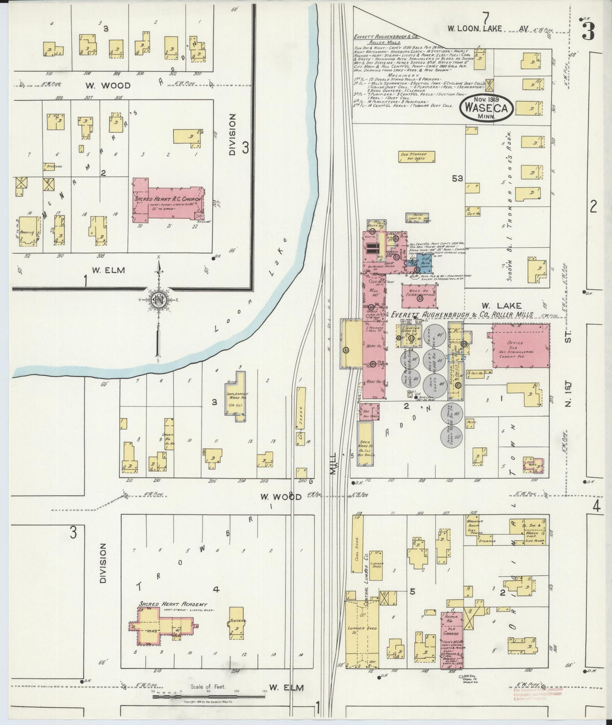 Sanborn Fire Insurance Map from Waseca, Waseca County, Minnesota (1919), Sheet #0003 - Historic Sanborn Fire Insurance Map Print, vintage old map wall art, antique decor, genealogy gift, Minnesota Minnesota map