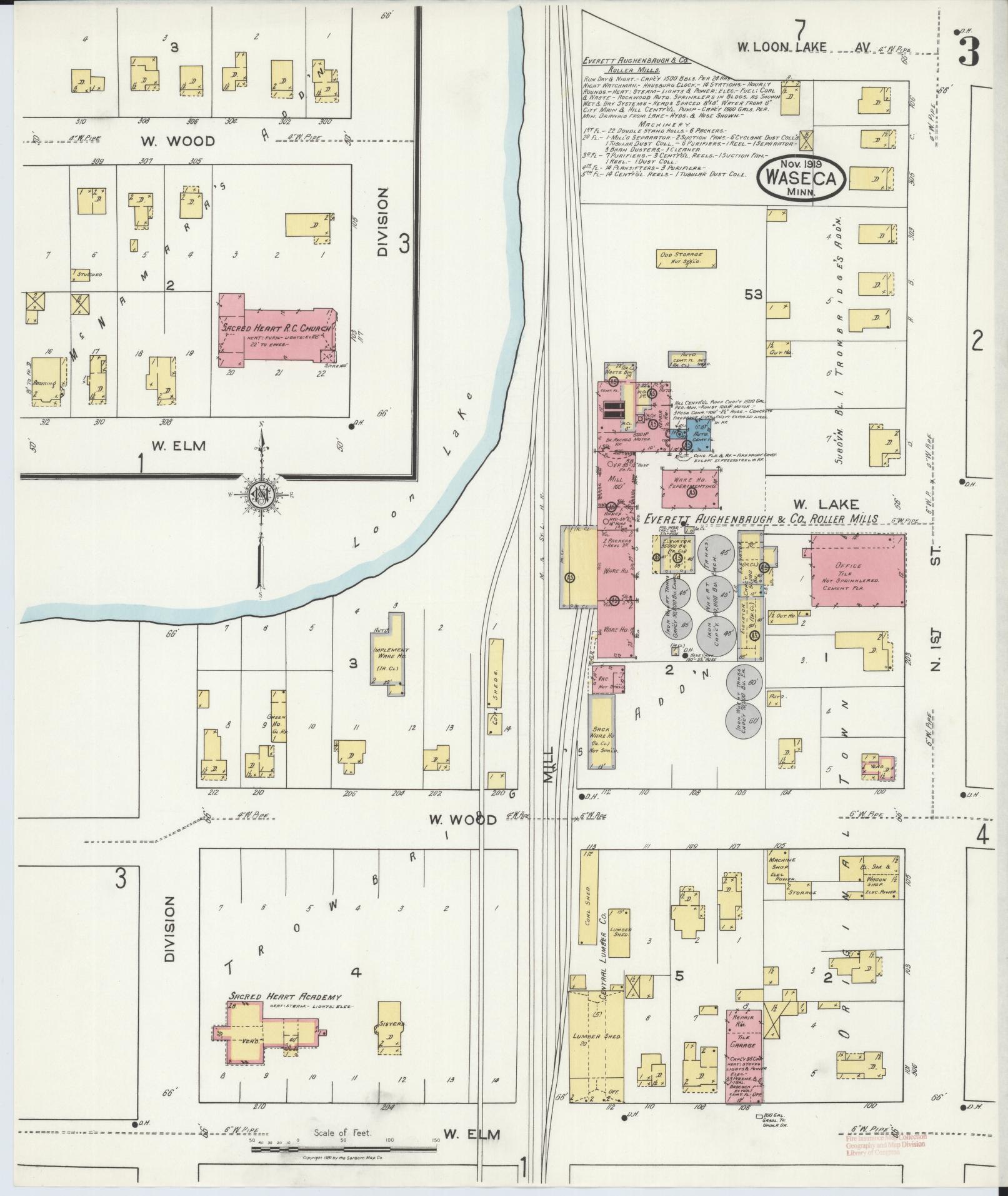 Sanborn Fire Insurance Map from Waseca, Waseca County, Minnesota (1919), Sheet #0003 - Historic Sanborn Fire Insurance Map Print, vintage old map wall art, antique decor, genealogy gift, Minnesota Minnesota map
